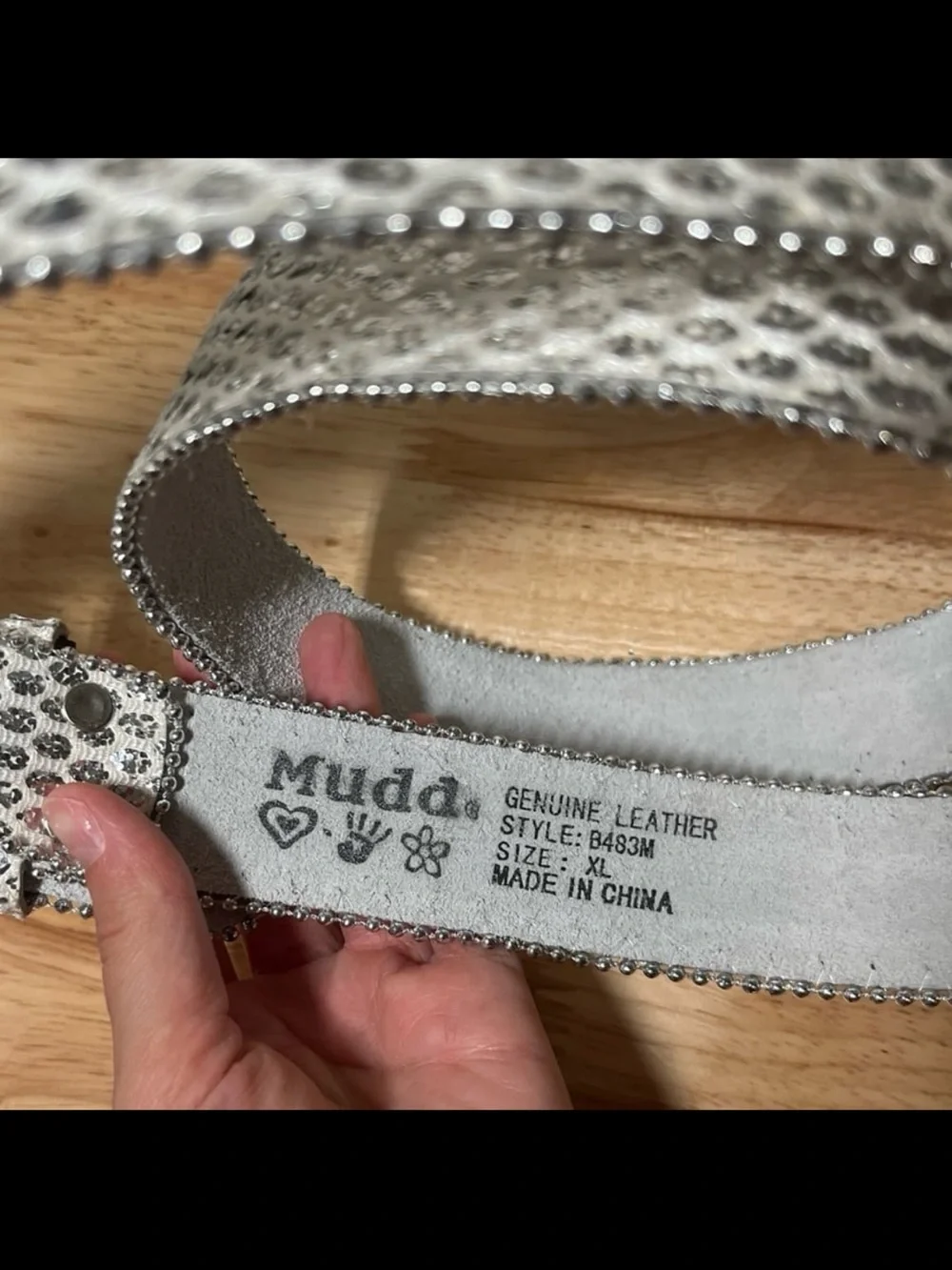 Y2K Mudd White Leather Bling Belt Glitter Zipper Edge Women’s XL